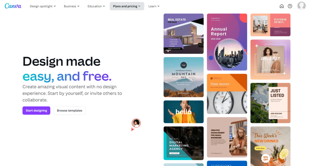 Canva homepage