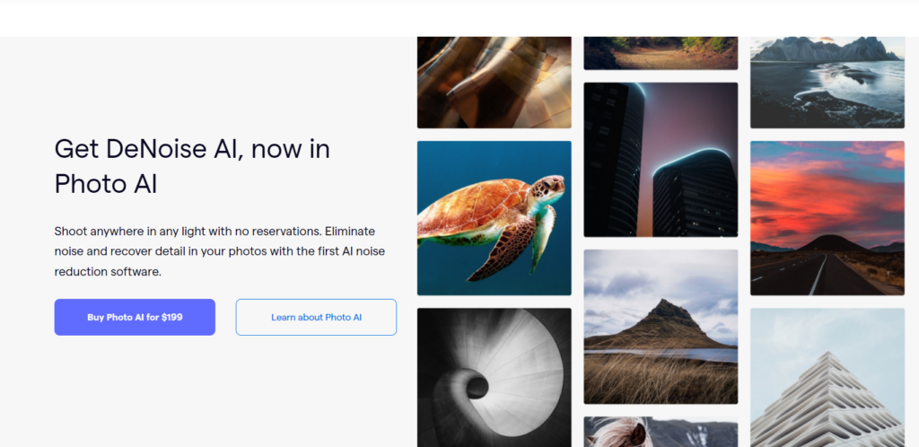 DeNoise AI's homepage