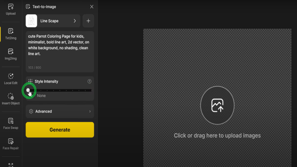 set the style intensity on Dzine