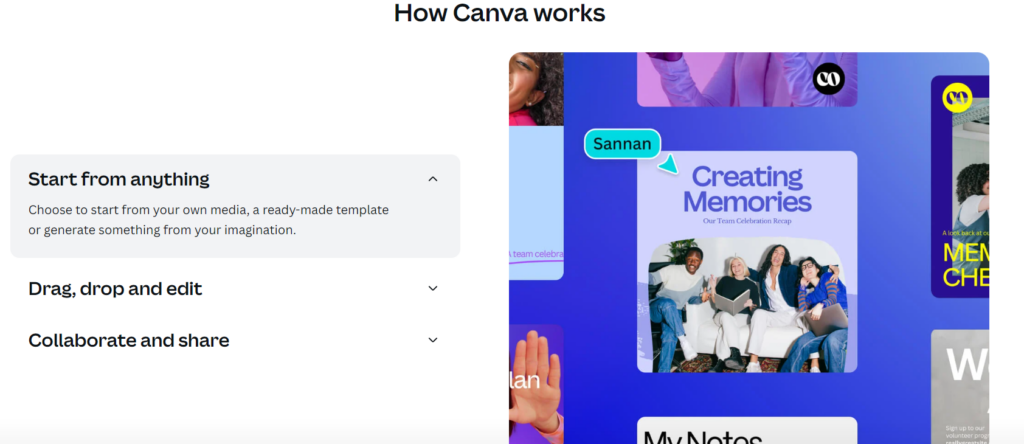 Canva's homepage