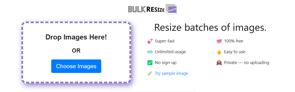 Bulk Resize's  homepage