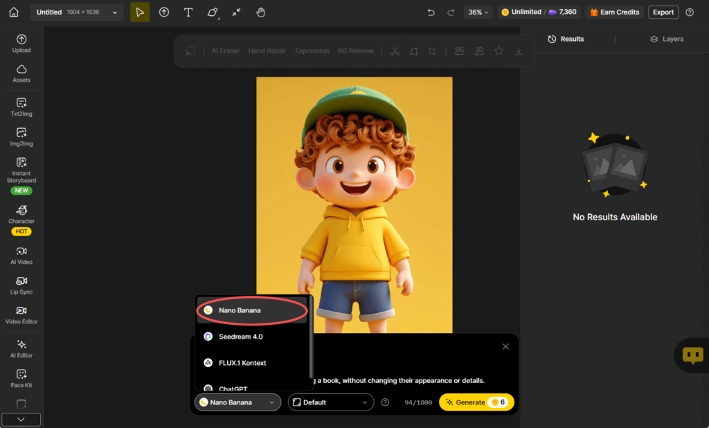 choose Nano Banana on Dzine AI