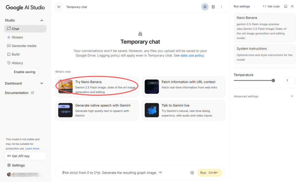 click Try Nano Banana on Google AI Studio