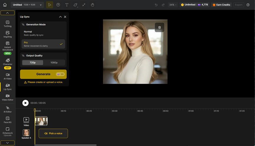 LIP SYNC PAGE IN Dzine