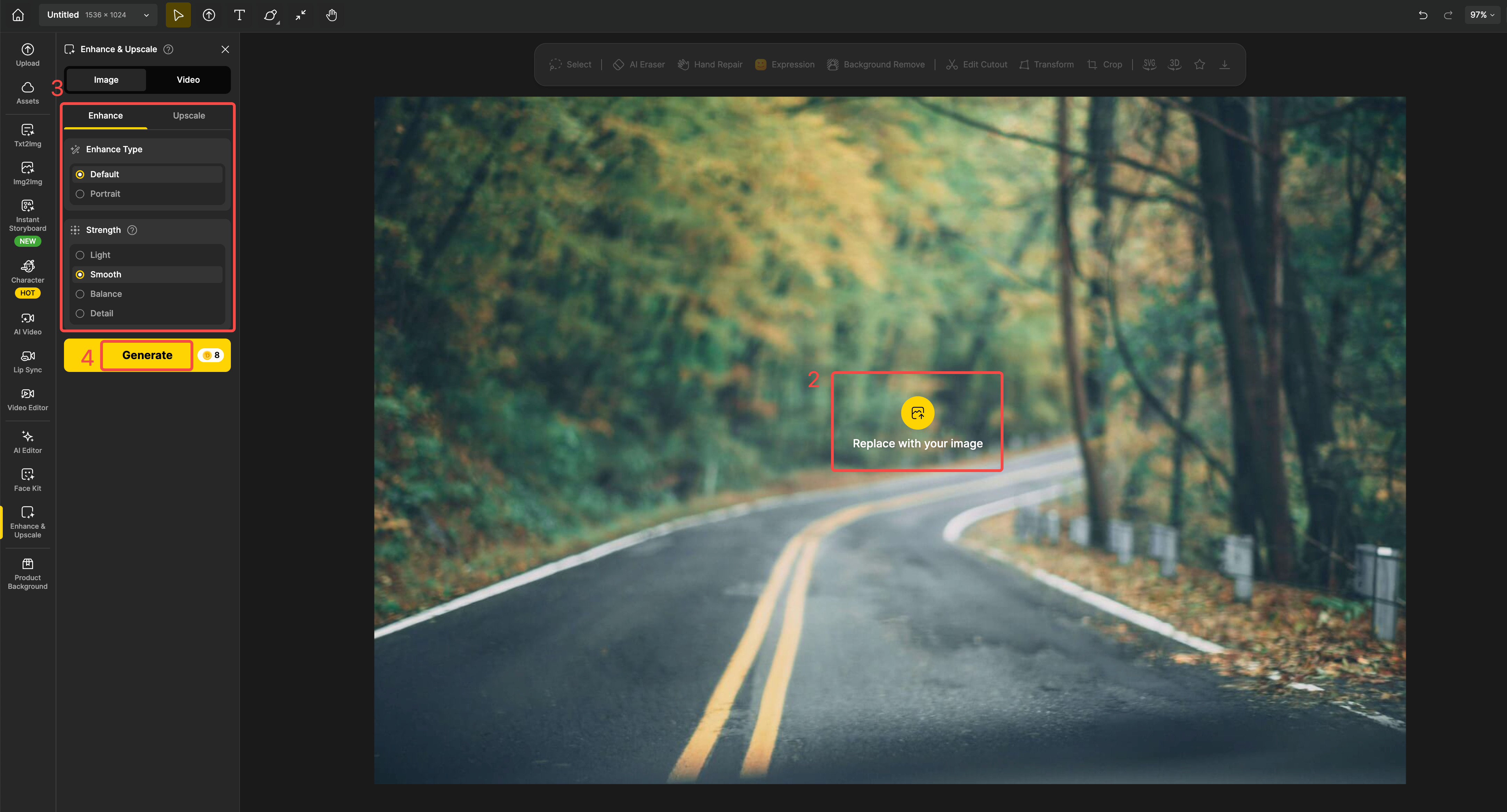 enhance your photo pixels on Dzine and generate the result